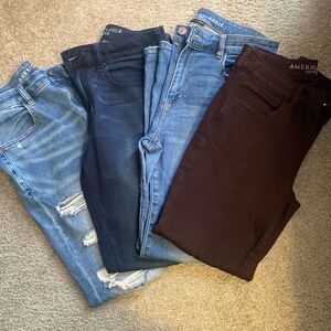 American Eagle Outfitters Women's Jeans - Blue and Burgundy